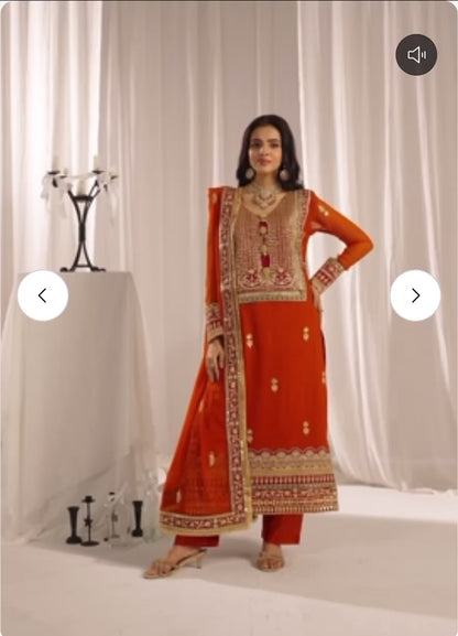 SAHILA Luxury classy style Chiffon 3 piece ready to wear traditional embroidered asian suit stylish womenswear outfit